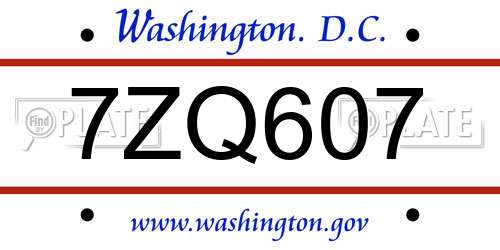7ZQ607 District Of Columbia License Plate