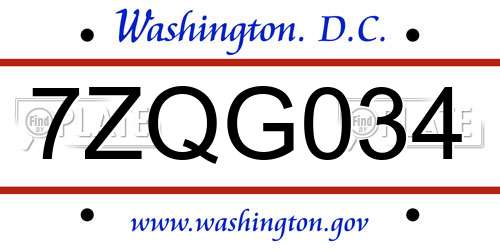 7ZQG034 District Of Columbia License Plate