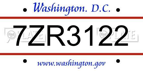 7ZR3122 District Of Columbia License Plate