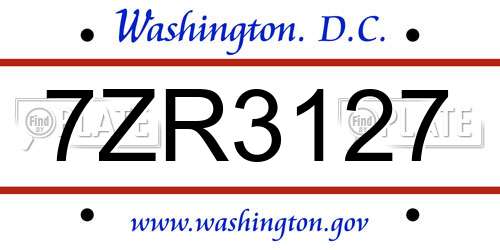 7ZR3127 District Of Columbia License Plate