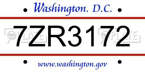 7ZR3172 District Of Columbia License Plate