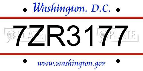 7ZR3177 District Of Columbia License Plate
