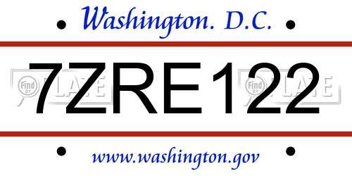 7ZRE122 District Of Columbia License Plate