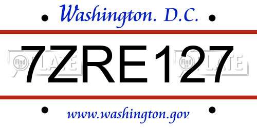 7ZRE127 District Of Columbia License Plate
