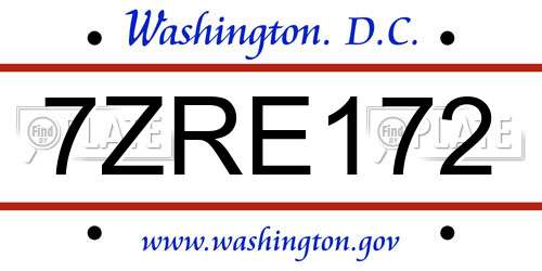 7ZRE172 District Of Columbia License Plate