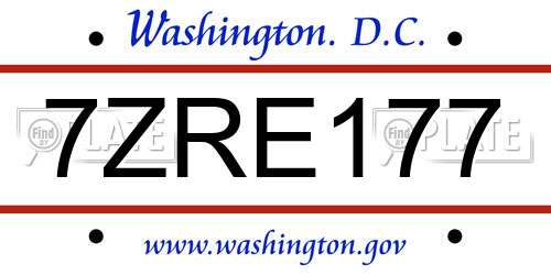 7ZRE177 District Of Columbia License Plate