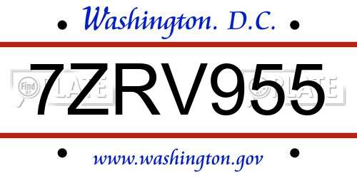 7ZRV955 District Of Columbia License Plate