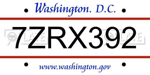 7ZRX392 District Of Columbia License Plate