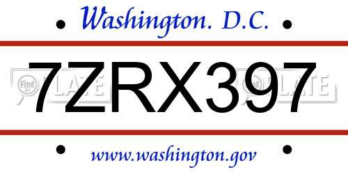7ZRX397 District Of Columbia License Plate