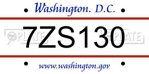 7ZS130 District Of Columbia License Plate