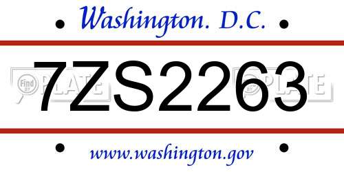 7ZS2263 District Of Columbia License Plate