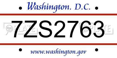 7ZS2763 District Of Columbia License Plate