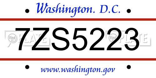 7ZS5223 District Of Columbia License Plate
