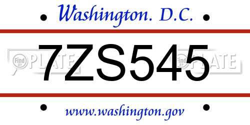 7ZS545 District Of Columbia License Plate