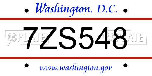 7ZS548 District Of Columbia License Plate