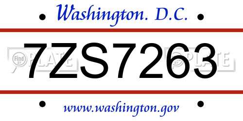 7ZS7263 District Of Columbia License Plate