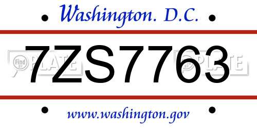 7ZS7763 District Of Columbia License Plate