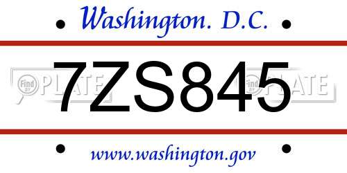 7ZS845 District Of Columbia License Plate
