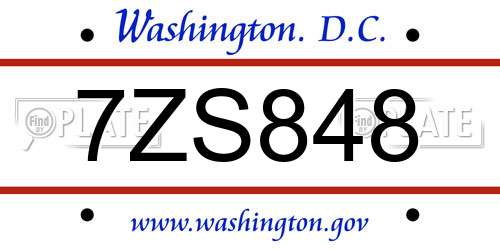7ZS848 District Of Columbia License Plate