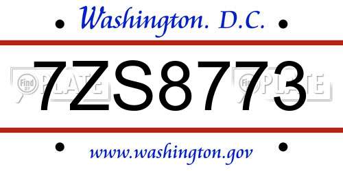 7ZS8773 District Of Columbia License Plate