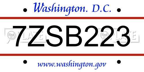 7ZSB223 District Of Columbia License Plate