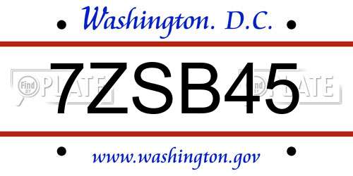 7ZSB45 District Of Columbia License Plate