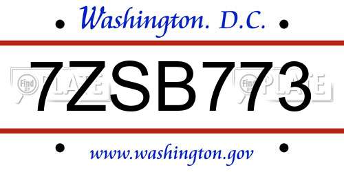 7ZSB773 District Of Columbia License Plate