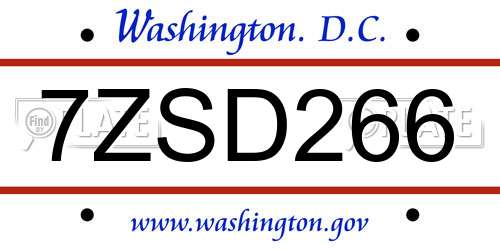 7ZSD266 District Of Columbia License Plate