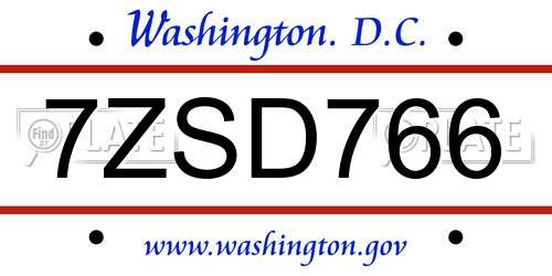 7ZSD766 District Of Columbia License Plate
