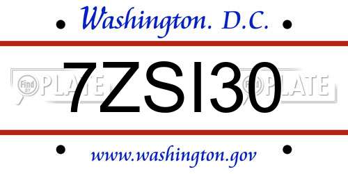 7ZSI30 District Of Columbia License Plate