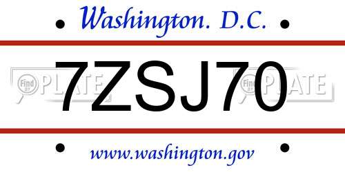 7ZSJ70 District Of Columbia License Plate