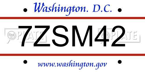 7ZSM42 District Of Columbia License Plate