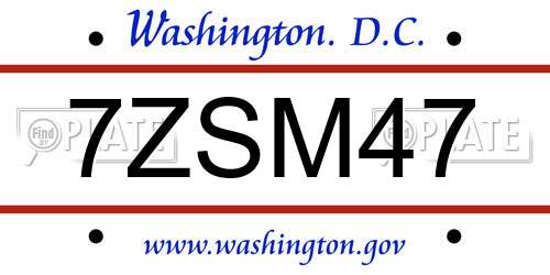 7ZSM47 District Of Columbia License Plate