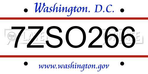 7ZSO266 District Of Columbia License Plate