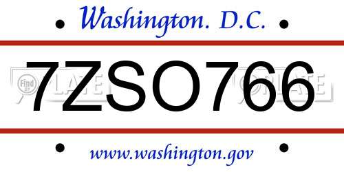 7ZSO766 District Of Columbia License Plate