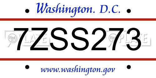7ZSS273 District Of Columbia License Plate