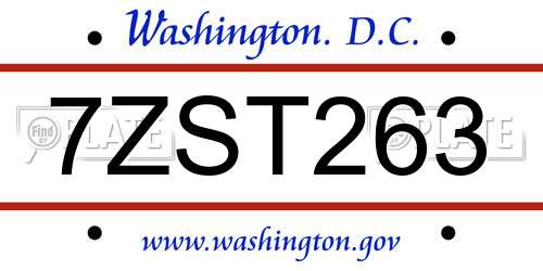 7ZST263 District Of Columbia License Plate