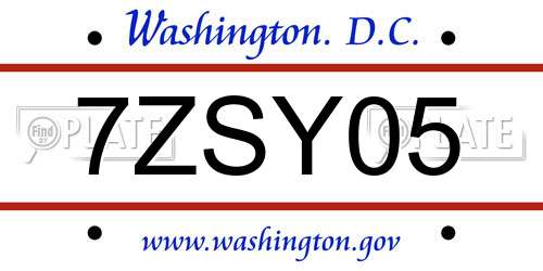 7ZSY05 District Of Columbia License Plate