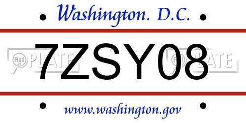 7ZSY08 District Of Columbia License Plate