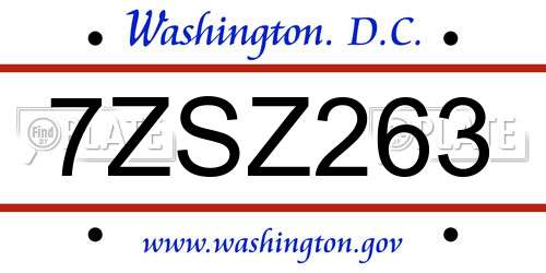 7ZSZ263 District Of Columbia License Plate
