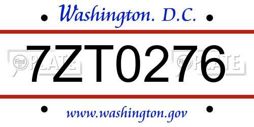 7ZT0276 District Of Columbia License Plate