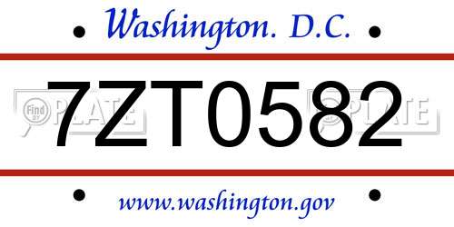7ZT0582 District Of Columbia License Plate