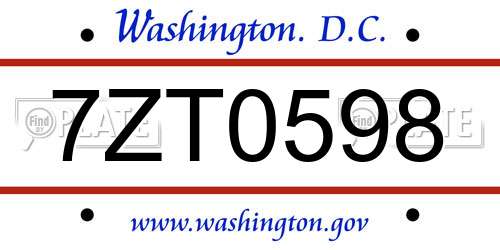 7ZT0598 District Of Columbia License Plate