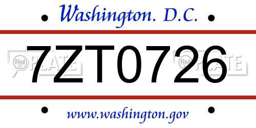 7ZT0726 District Of Columbia License Plate