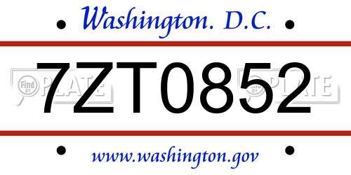 7ZT0852 District Of Columbia License Plate