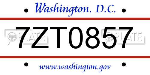 7ZT0857 District Of Columbia License Plate