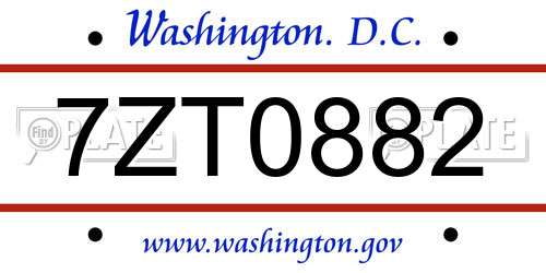7ZT0882 District Of Columbia License Plate