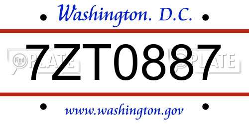 7ZT0887 District Of Columbia License Plate