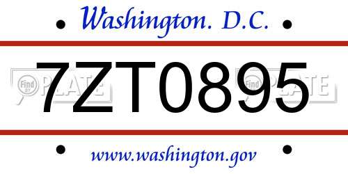 7ZT0895 District Of Columbia License Plate