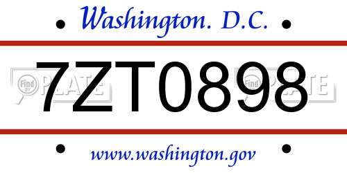 7ZT0898 District Of Columbia License Plate